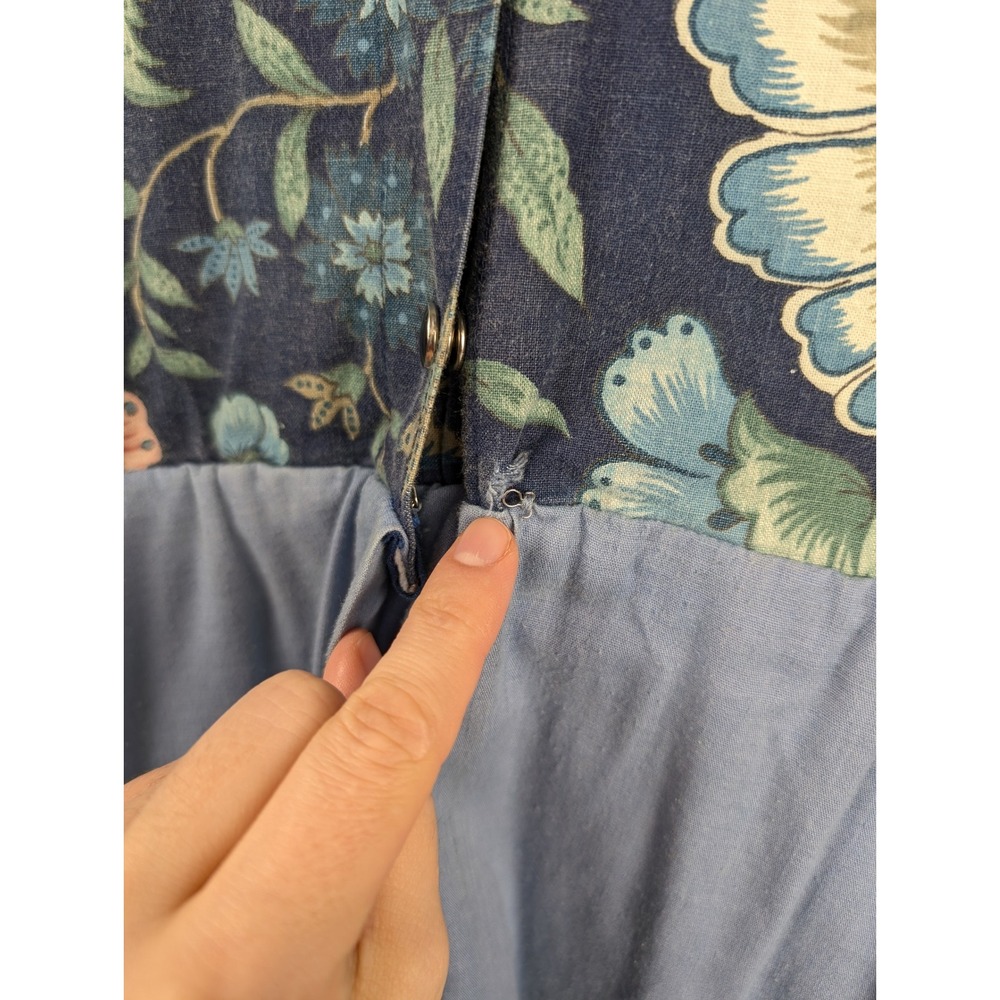 Vintage Handmade Floral Prairie Maxi Dress Size XL Pearl Snap Western Chambray - Picture 6 of 12